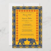 Invitation Eléphants à thème indiens en Mariage bleu royal (Devant)