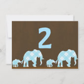 Invitation Éléphants Bleus Fête d'Anniversaire Moderne Marron (Dos)