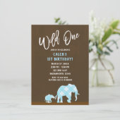Invitation Éléphants Bleus Marron Moderne WILD ONE 1er Annive (Debout devant)