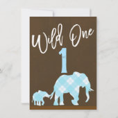 Invitation Éléphants Bleus Marron Moderne WILD ONE 1er Annive (Dos)