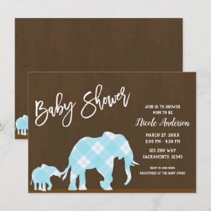 Invitation Éléphants Bleus Marron Tendances Modernes Baby Sho
