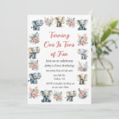 Invitation Eléphants & Boho Jungle Fleurs Anniversaire (Debout devant)