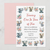 Invitation Eléphants & Boho Jungle Fleurs Anniversaire (Devant / Derrière)