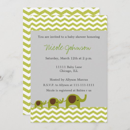 Invitation Eléphants de Chevron (Devant / Derrière)