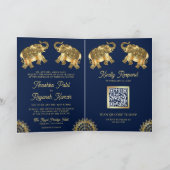 Invitation Éléphants ethniques indiens Code QR Mariage Or Ble (Intérieur)