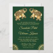 Invitation Eléphants Ethniques Vert Or Indien Mariage Invitat (Devant)