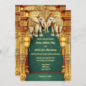 Invitation Eléphants indiens lanternes vert or luxueux (Devant / Derrière)