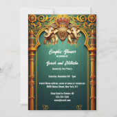 Invitation Eléphants indiens royal turquoise or couples douch (Devant)