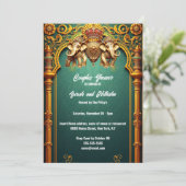 Invitation Eléphants indiens royal turquoise or couples douch (Debout devant)