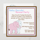 Invitation Eléphants mignons Bébé Genre Reveal Party (Devant / Derrière)