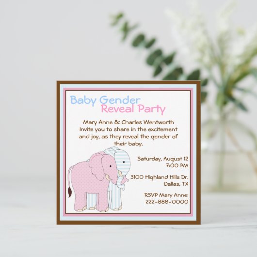 Invitation Eléphants mignons Bébé Genre Reveal Party (Debout devant)
