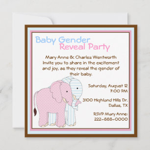 Invitation Eléphants mignons Bébé Genre Reveal Party