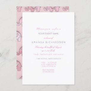 Invitation Eléphants rose Pastel Bleu Baby shower Argent