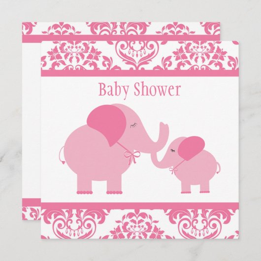 Invitation Eléphants roses (Devant / Derrière)