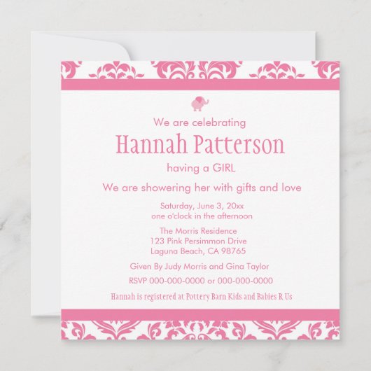 Invitation Eléphants roses (Dos)