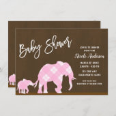 Invitation Eléphants roses Brown Baby shower moderne tendance (Devant / Derrière)