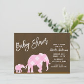Invitation Eléphants roses Brown Baby shower moderne tendance (Debout devant)