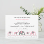 Invitation Éléphants roses et gris sur l'invitation de baby (Debout devant)