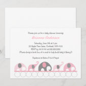 Invitation Éléphants roses et gris sur l'invitation de baby (Devant / Derrière)