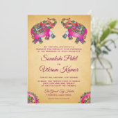 Invitation Éléphants roses ethniques vibrants Mariage indien (Debout devant)