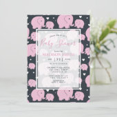Invitation Eléphants roses mignonette bébé fille douche (Debout devant)