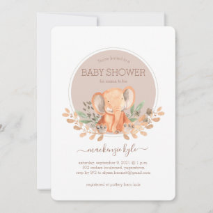 Invitation Élévage de bébé safari bohème éléphant aquarelle