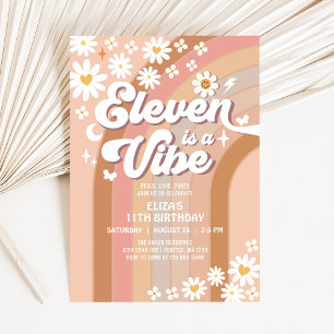 Invitation ELEVEN est un anniversaire Vibe Rainbow Hippie 70'