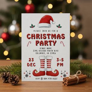 Invitation Elf Boots Santa Claus Casquette White Christmas Pa