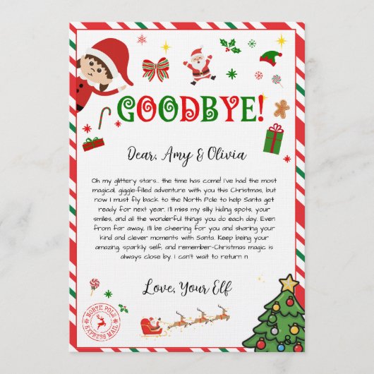 Invitation elf goodbye letter - elf return letter (Devant)