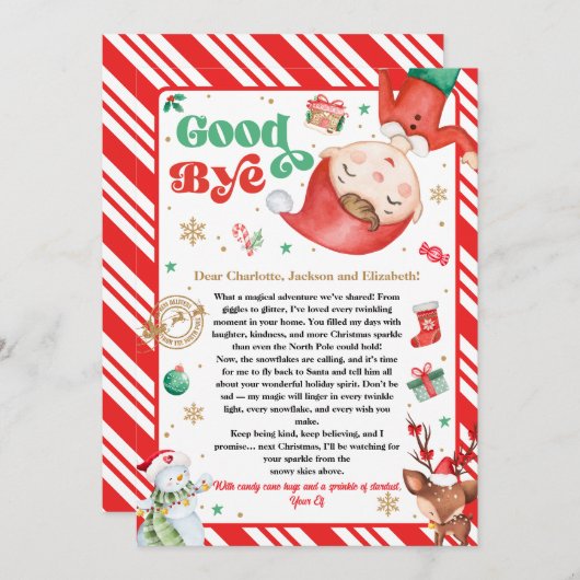 Invitation Elf Goodbye Letter Goodbye from Elf Christmas (Devant / Derrière)