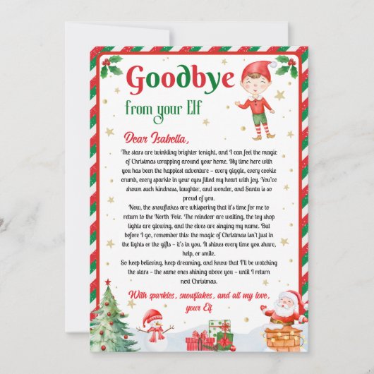 Invitation Elf Goodbye Letter Goodbye from Elf Christmas (Devant)