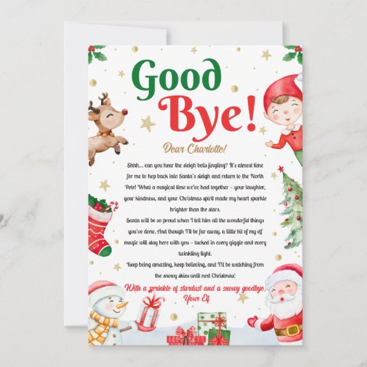 Invitation Elf Goodbye Letter Goodbye from Elf Christmas (Devant)