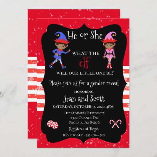 Invitation Elf Noël Fêtes Genre Révéler Ethnique (Devant / Derrière)