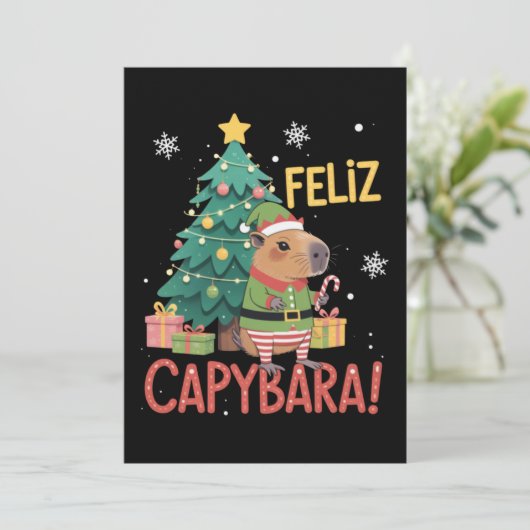 Invitation Elfe Capybara Joyeux Noël Arbre de Noël (Debout devant)