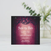 Invitation Elgant gothique cadre rouge sarcelle Save The Date (Debout devant)