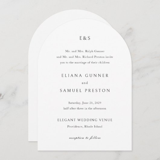 Invitation Eliana Monogramme Mariage classique (Devant / Derrière)