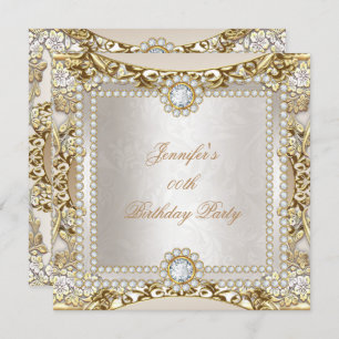 Invitation Elite Cream Gold Diamond Damask Anniversaire