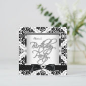 Invitation Elite Damask Silver Black White Anniversaire Party (Debout devant)