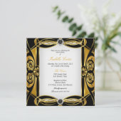 Invitation Elite Deco Golden Black Pearl Blanc fête d'anniver (Debout devant)