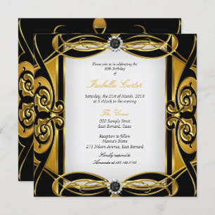 Invitation Elite Deco Golden Black Pearl Blanc fête d'anniver