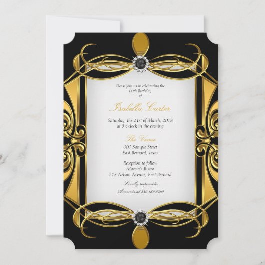 Invitation Élite Deco Perle noire dorée blanche Fête d'annive (Devant)
