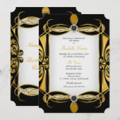 Invitation Élite Deco Perle noire dorée blanche Fête d'annive (Devant / Derrière)