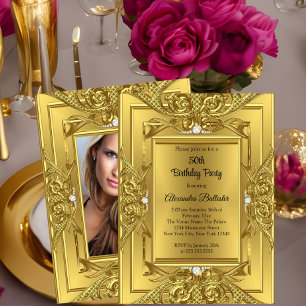Invitation Elite Diamond Gold Elegant Anniversaire Photo