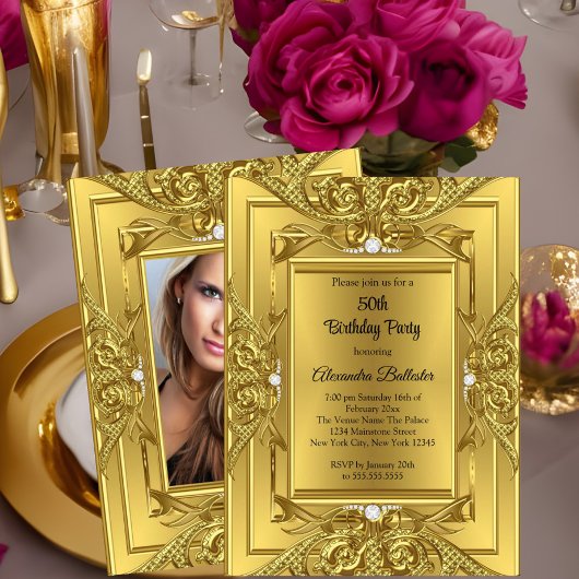 Invitation Elite Diamond Gold Elegant Anniversaire Photo
