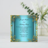 Invitation Elite Elegant Anniversaire Turquoise Or noir Damas (Debout devant)