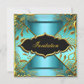 Invitation Elite Elegant Anniversaire Turquoise Or noir Damas (Dos)