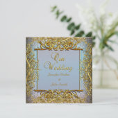 Invitation Elite Elégant Mariage Bleu Set Beige Or (Debout devant)