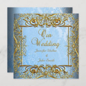 Invitation Elite Elégant Mariage Bleu Set Or (Devant / Derrière)