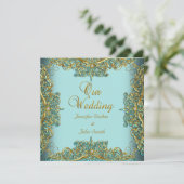 Invitation Elite Elégant Mariage Ornate Bleu Set Or (Debout devant)