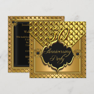 Invitation Élite Élégant Noir Or 50e Anniversaire de Mariage